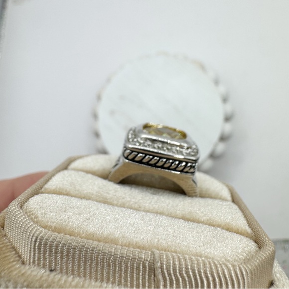 Square cocktail ring citrine glass statement sparkling silver plated size 6 - Picture 4 of 15
